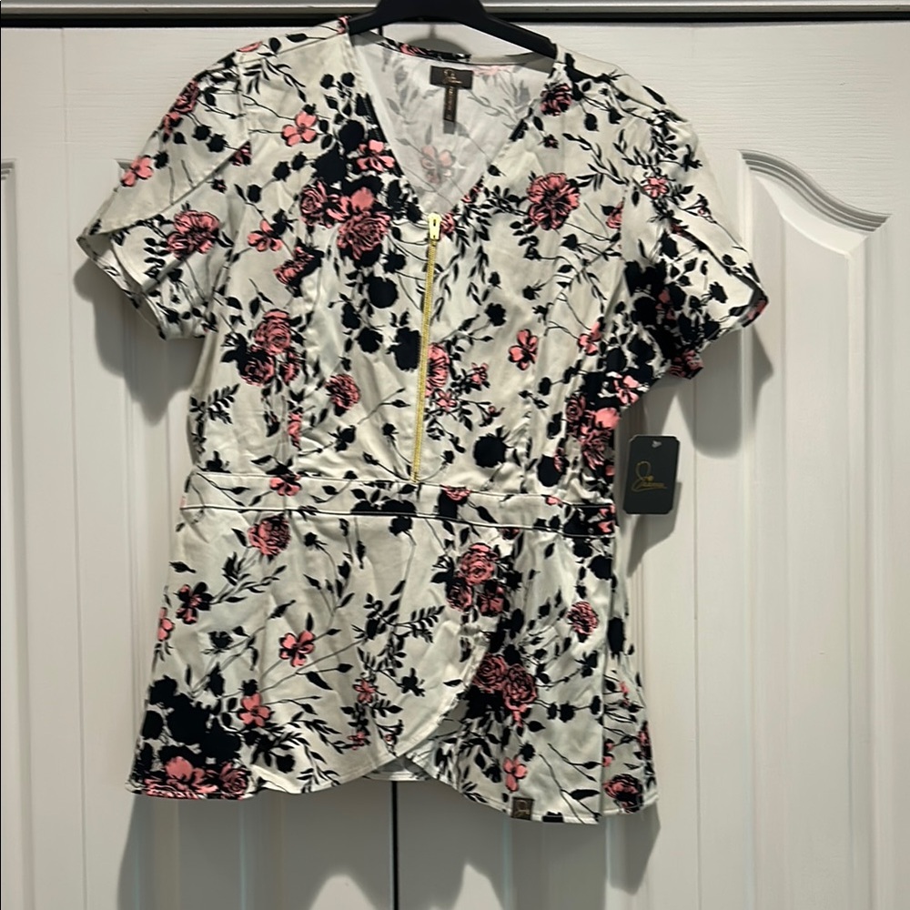 Jaanuu Cream Floral Zip Front Tunic